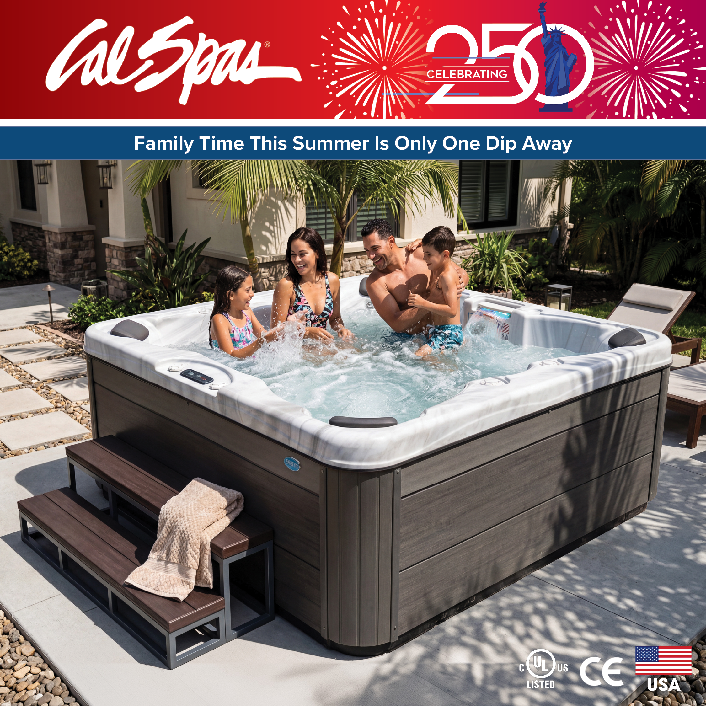 Calspas hot tub being used in a family setting - Provo